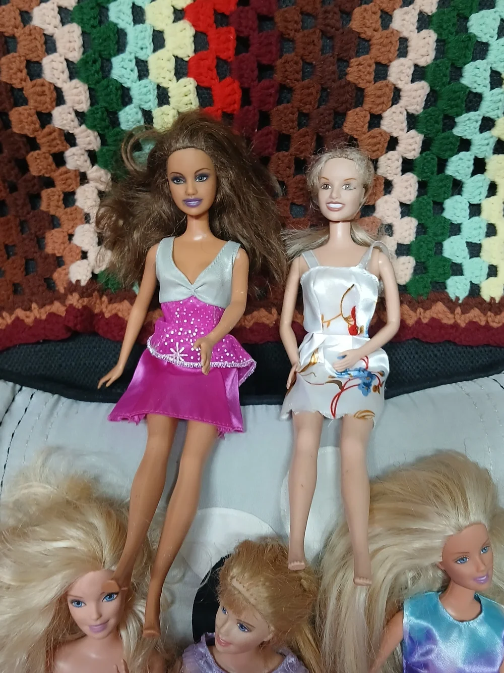 Lot of 5 Fashion Dolls with Colorful Dresses -  Vtg. 1999